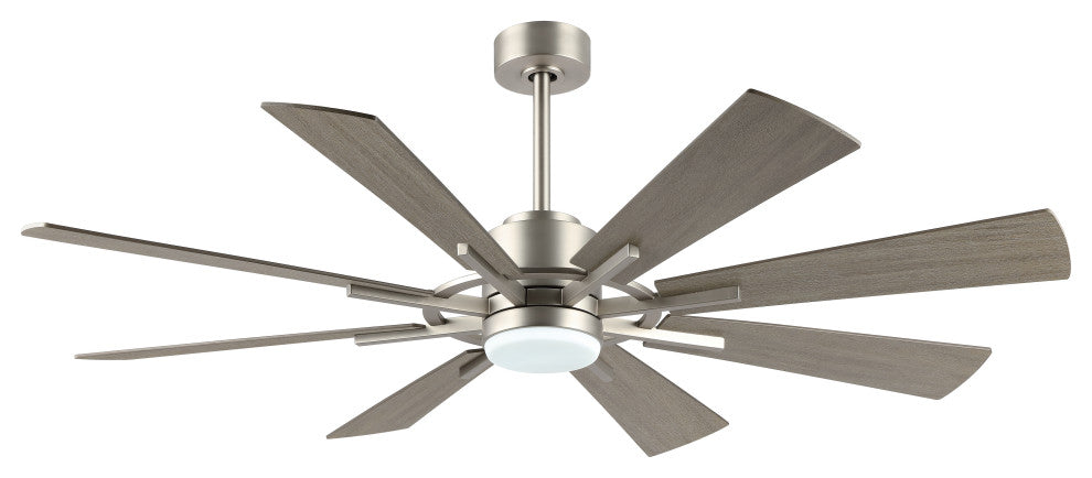 60" Reversible 8-Blade LED Ceiling Fan With Remote, Light, Brushed Nickel/Gray