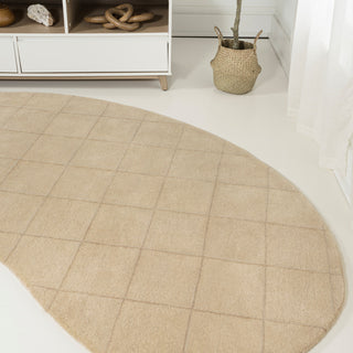 Bean Modern Plaid Grid Handwoven Wool  Rug, Beige/Light Brown, 8 Ft. X 10 Ft.