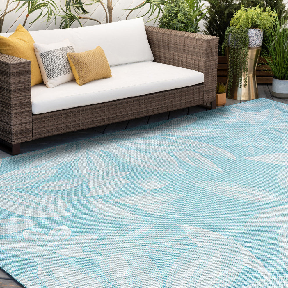 Edda Transitional Floral Indoor Rug, Aqua/Cream, 4'x5'3"