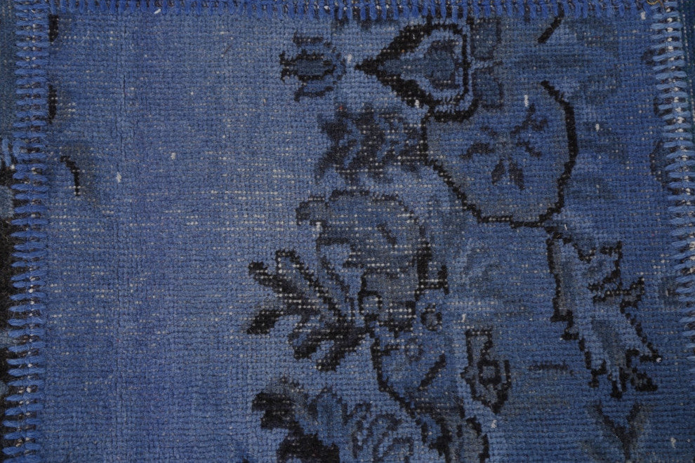 Blue Over-dyed Patchwork Turkish Area Rug Hand-tufted Wool Carpet 9x12