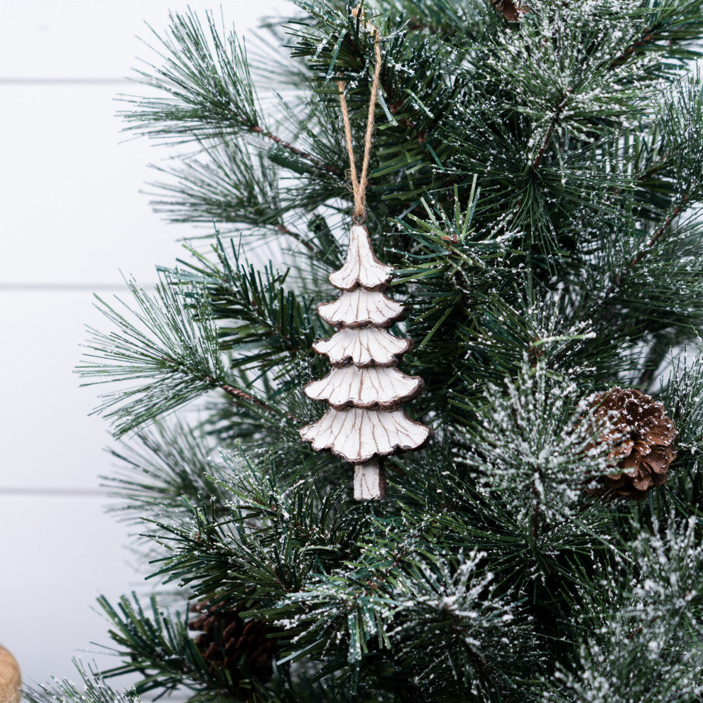 Carved Pine Tree Ornament, Set of 12