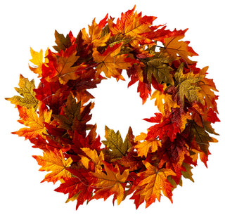 24"D Fall Lighted Maple Leaves Wreath