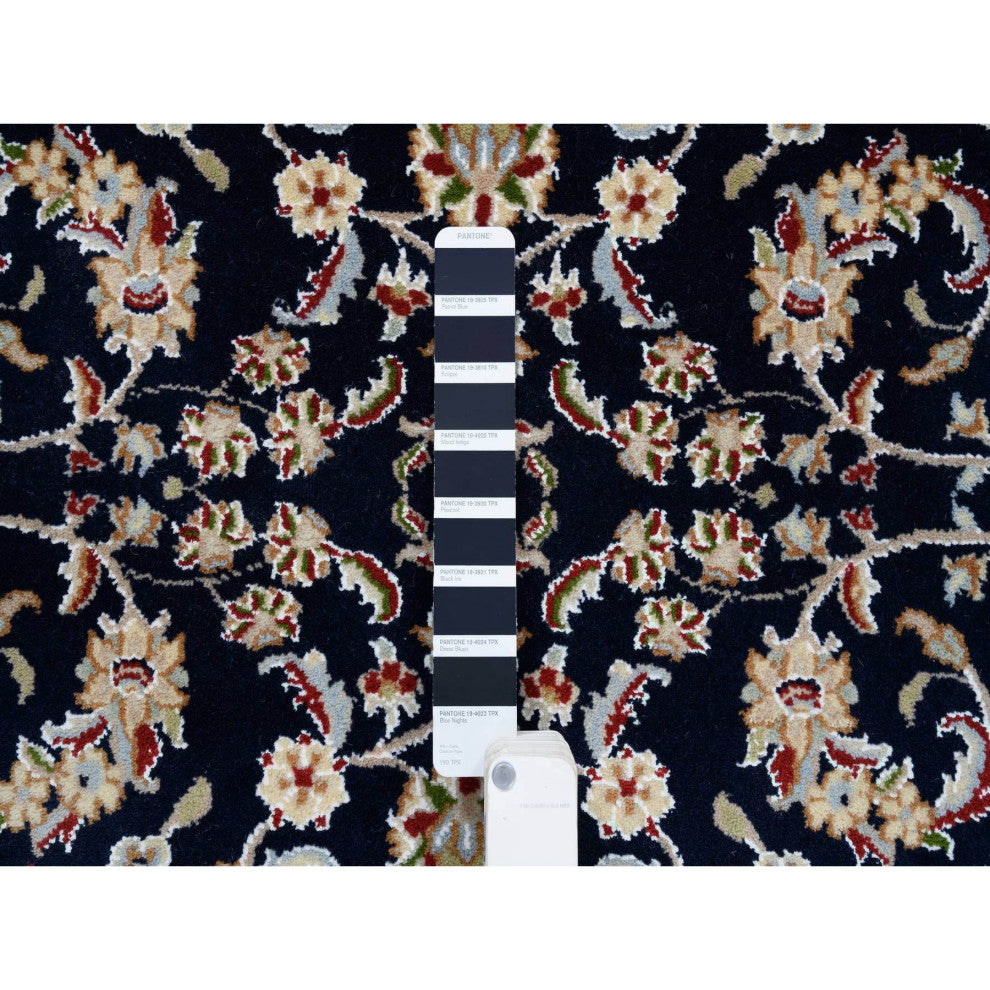 Midnight Blue, Wool and Silk Hand Knotted, Nain Fine Runner Rug, 2'8" x 9'10"
