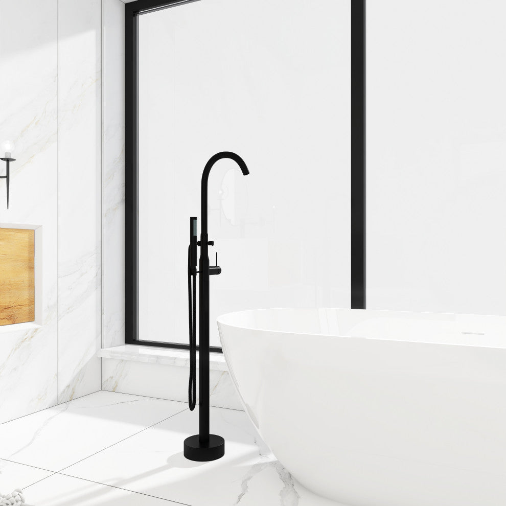 Single Handle Floor Mounted Clawfoot Tub Faucet, Matte Black