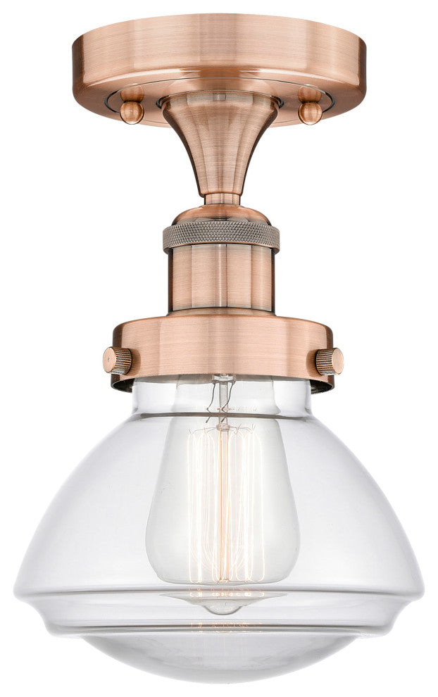 Olean-1 Light 7" Semi-Flush Mount-Antique Copper, Clear Glass Shade