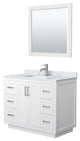 42"SGL Bathroom Vanity White, Carrara Countertop, Sink, Nickel Trim, 34" Mirror