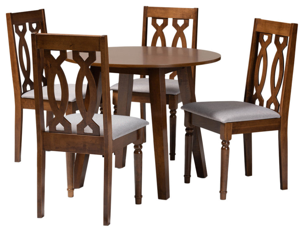 Sutter Gray Upholstered and Walnut Brown Wood 5-Piece Dining Set