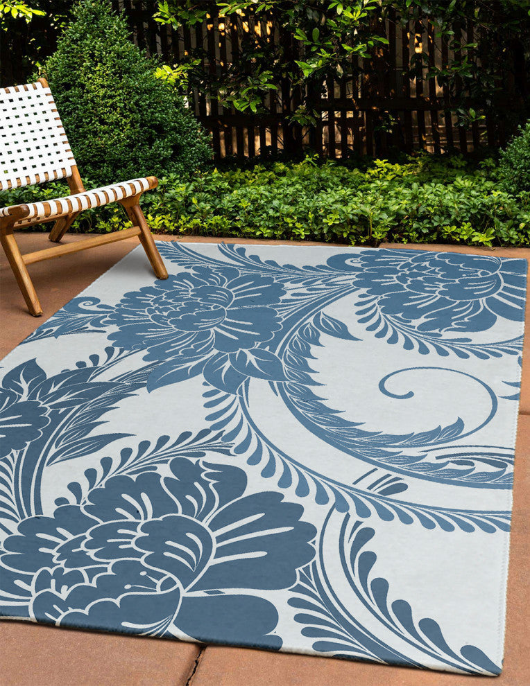 Flower Flourish French Country Chenille Area Rug
