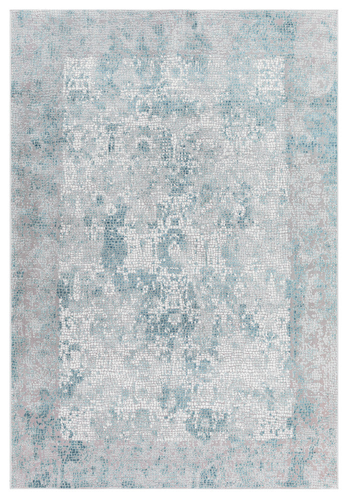 Haleena Davies Gray/Blue Polyester Blend Area Rug, 4'1"x6'