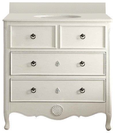 34 Inch Distressed Antique White Daleville Cottage Style Bathroom Sink Vanity