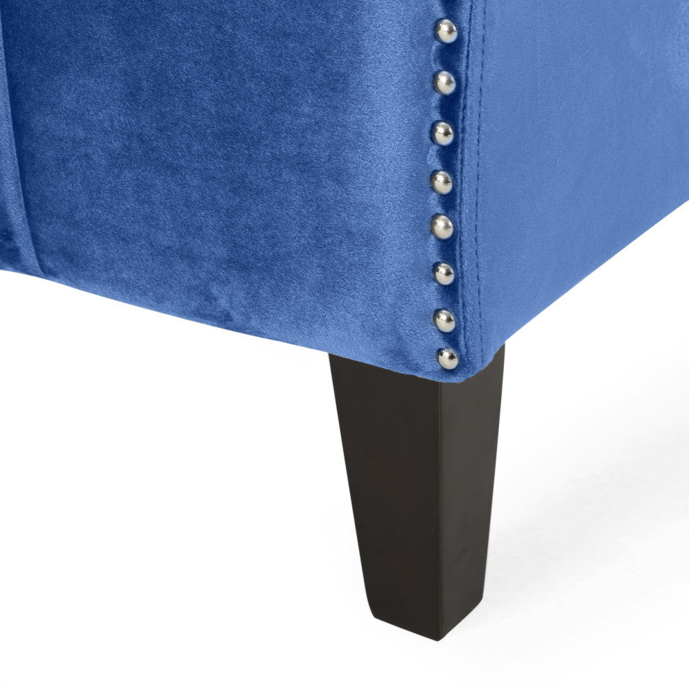 Judson Channel Stitch Velvet Club Chair, Navy Blue, Dark Brown