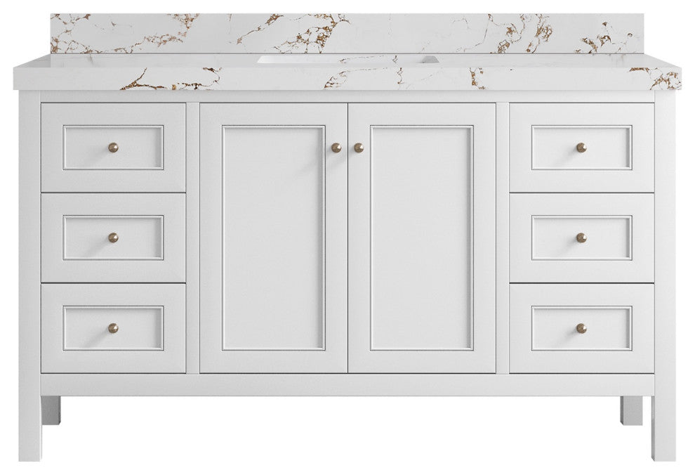 Nashville 60" Single Bathroom Vanity, White 2" Viola Brown