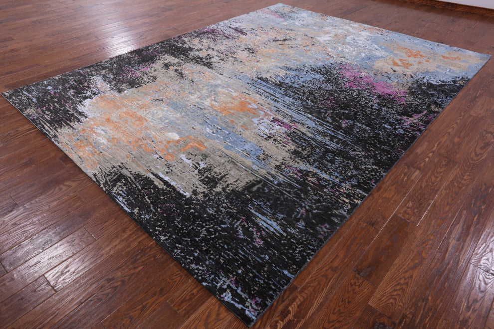 9' 1" X 12' 0" Modern Wool and Silk Hand Knotted Rug Q8869