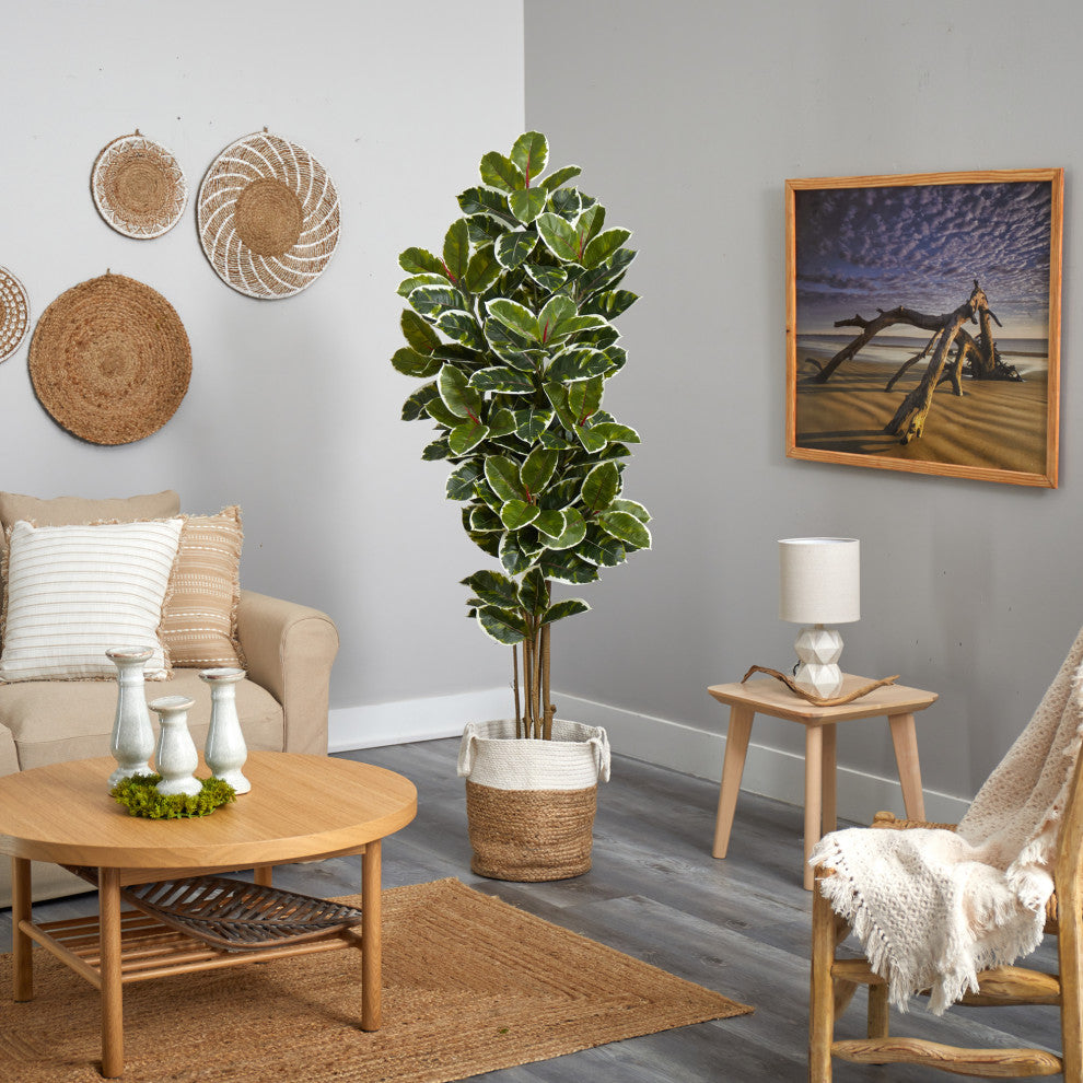 6' Oak Faux Tree, Handmade Natural Jute & Cotton Planter  Indoor/Outdoor