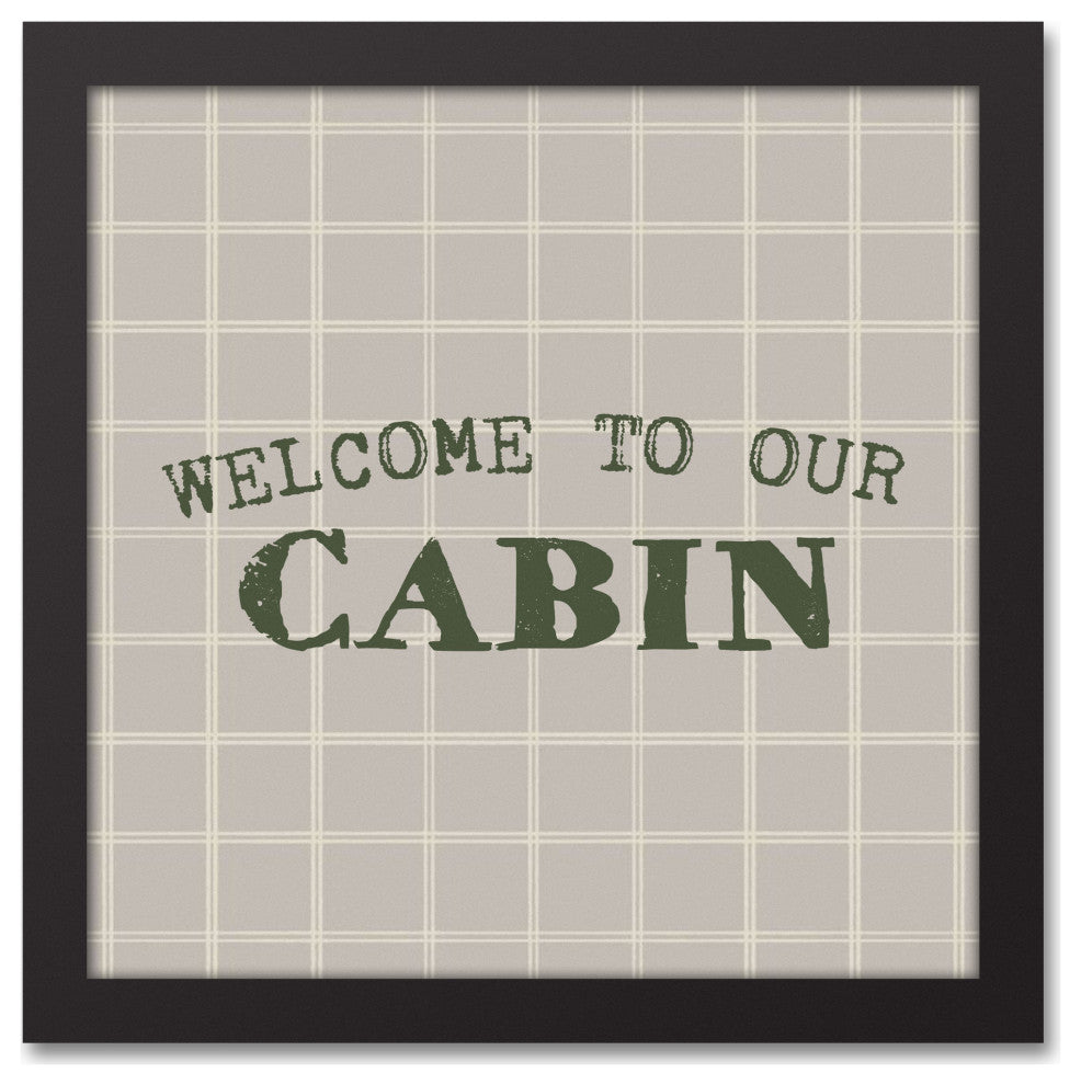 Welcome to our Cabin Gray and White Check 13.73x13.73 Black Framed Canvas