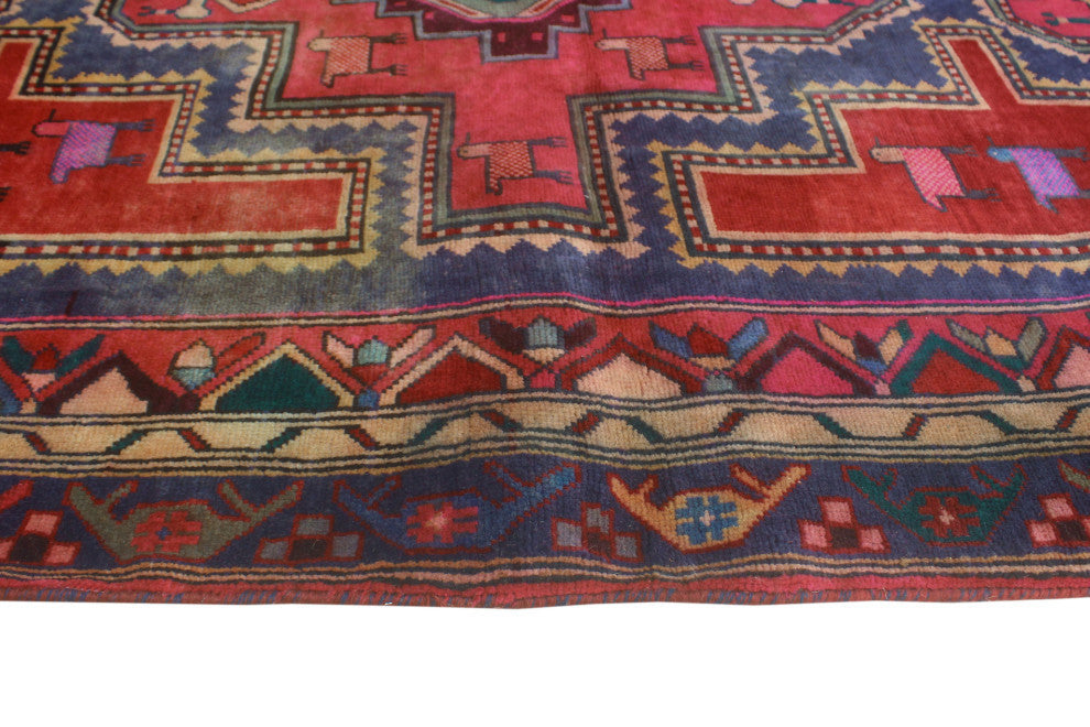 Fine Vintage Distressed Trenton Red/Navy Runner, 4'7x9'10