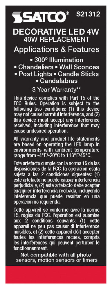 4W CA10 LED, Clear, Medium Base, 90 CRI, 2700K, 120V