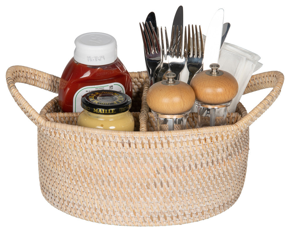 Loma Oval Rattan Utensil and Bottle Basket, White-Wash
