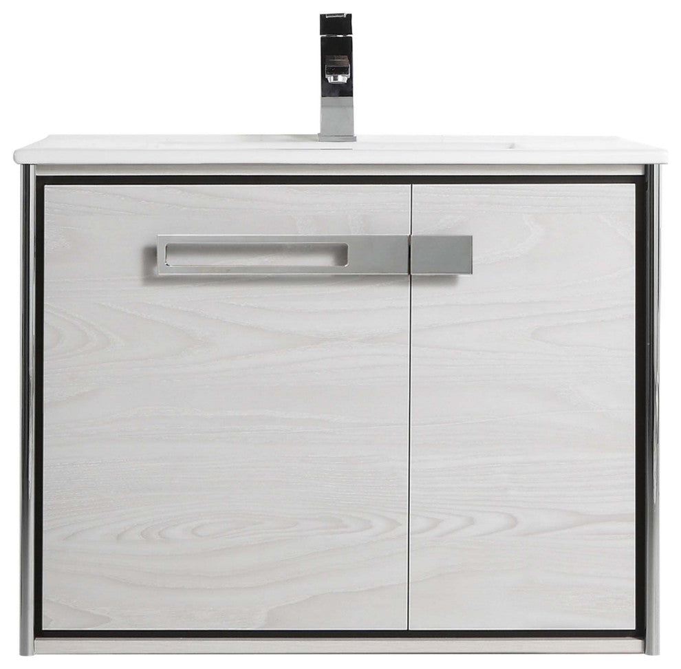 Oakville Wall Mount Bathroom Vanity, Mild Grey Oak, 30", Chrome Hardware
