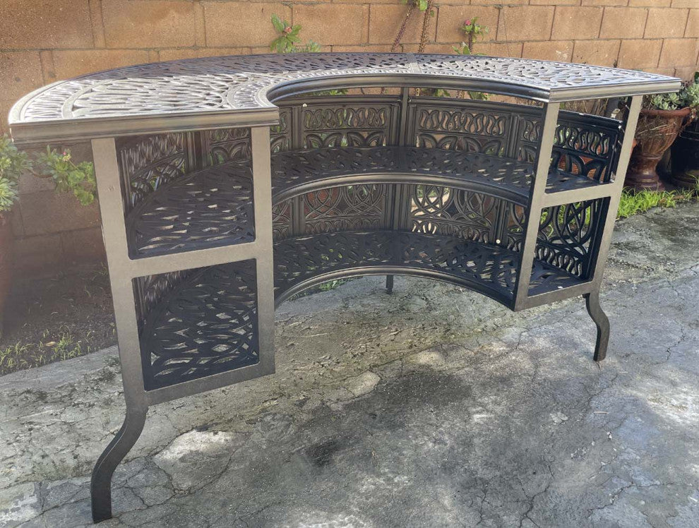5-Piece Outdoor Bar Set Cast Aluminum Patio Table and 4 Palm Tree Swivel Stools