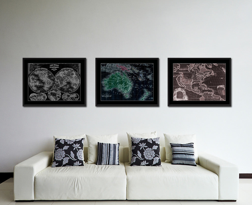 New Zealand Oceania Australia Vivid Map On Canvas With Frame, 28" X 37"