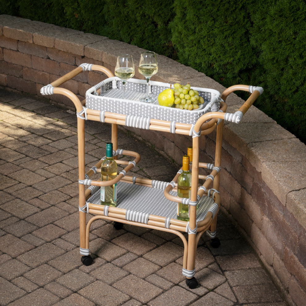 Butler Selena Gray and White Rattan Bar Cart