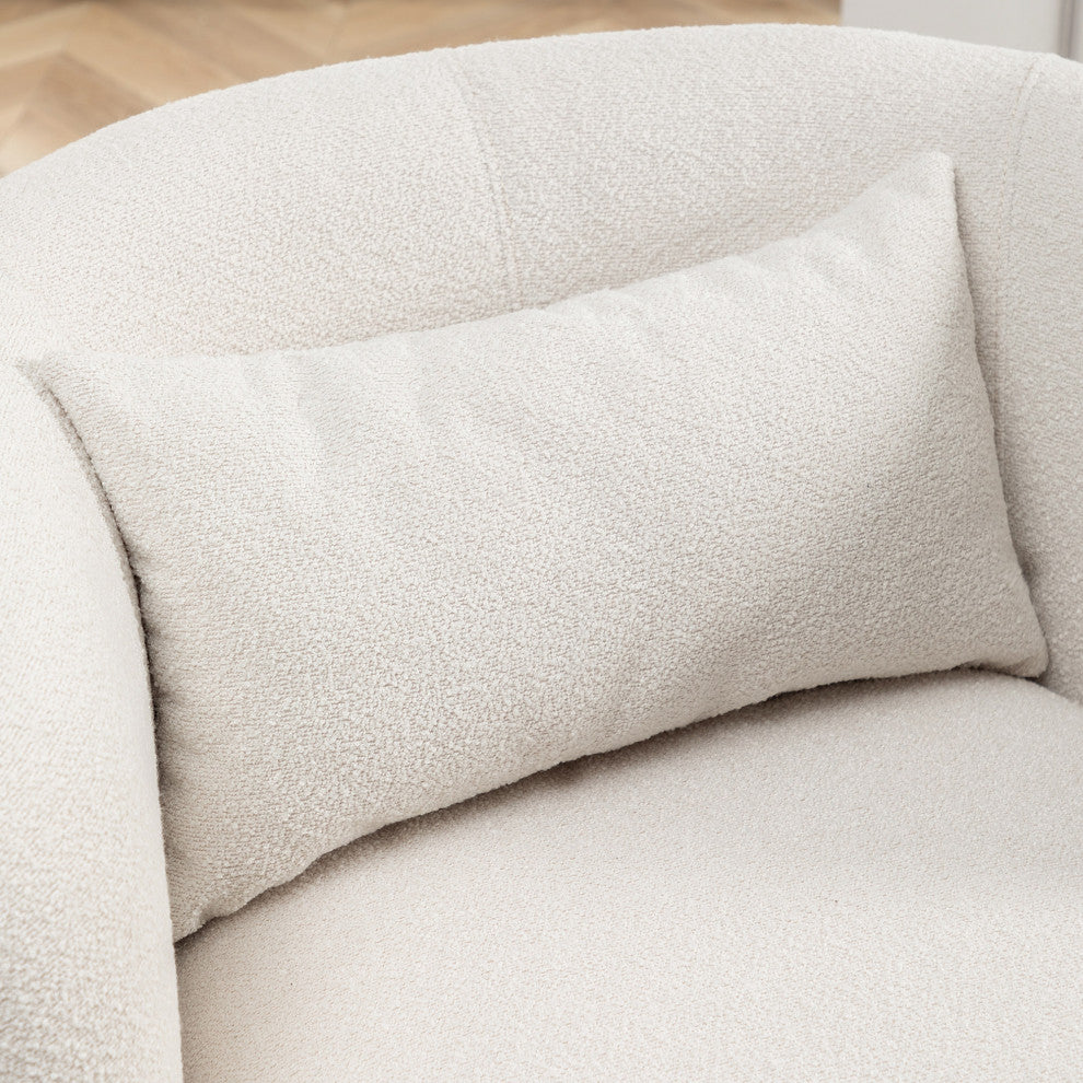 34" Wide Boucle Upholstered Swivel Armchair, Beige