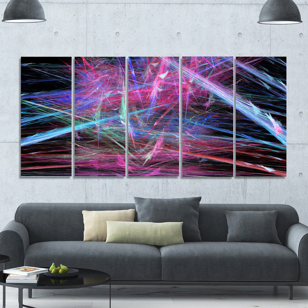 Pink Blue Magical Fractal Pattern, Abstract Canvas Wall Art, 60"x28", 5 Panels