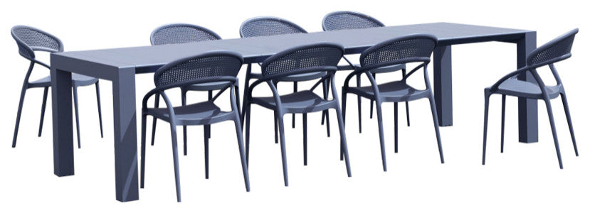 Sunset Extendable Dining Set 9-Piece Dark Gray