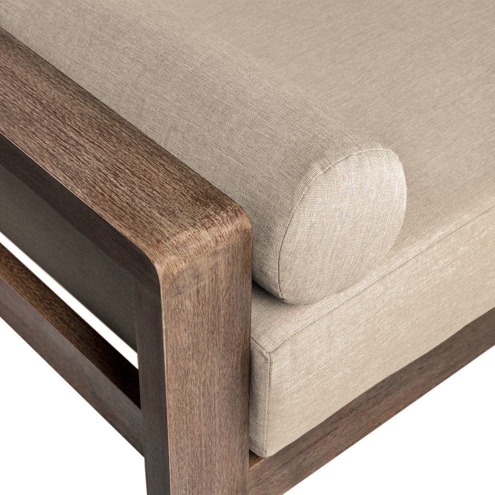 Relic Outdoor Patio Sofa, Weathered Eucalyptus Wood With Taupe Olefin Cushions