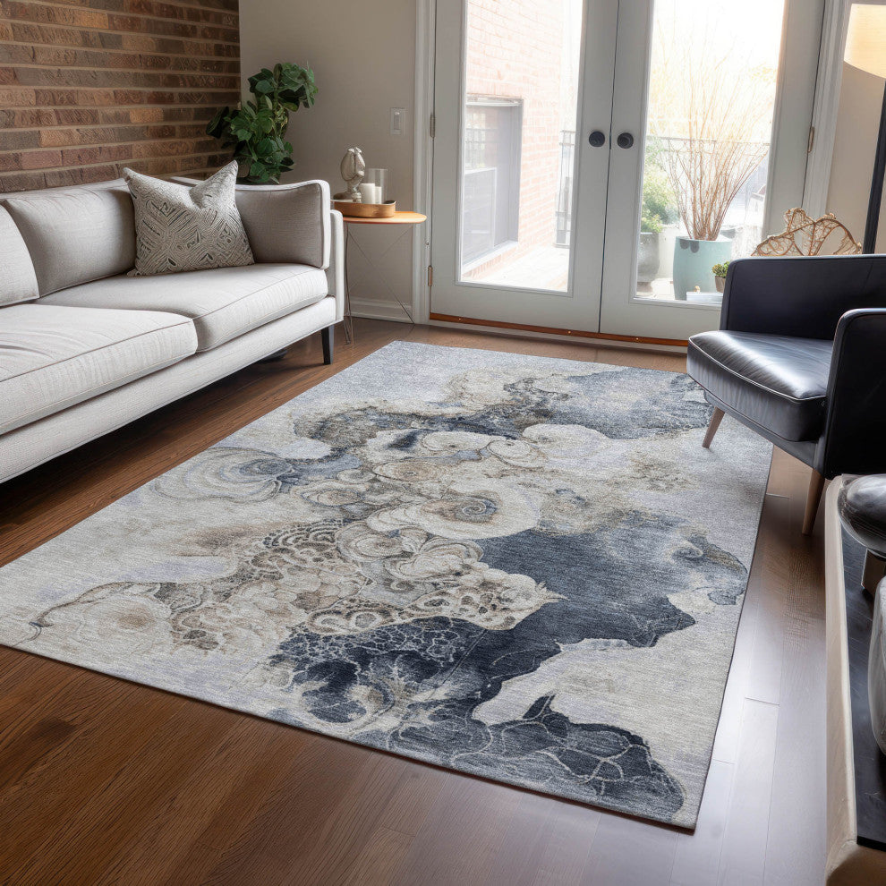 Machine Washable Indoor/Outdoor Chantille ACN1860 Gray 10' x 14' Rug