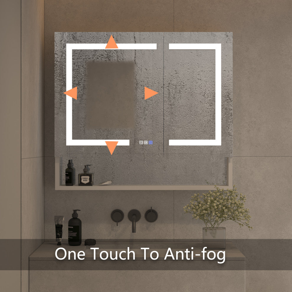 Aluminum Surface/Recessed Mount Medicine Cabinet with Mirror, Outlet and Lights, Sliver, 36" X32" in