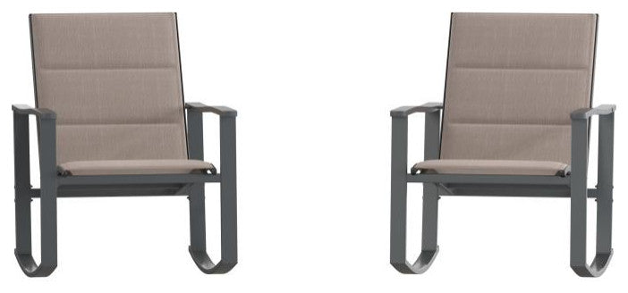 Set of 2 Outdoor Rocking Chairs with Flex Comfort Material and Metal Frame, Brown/Black