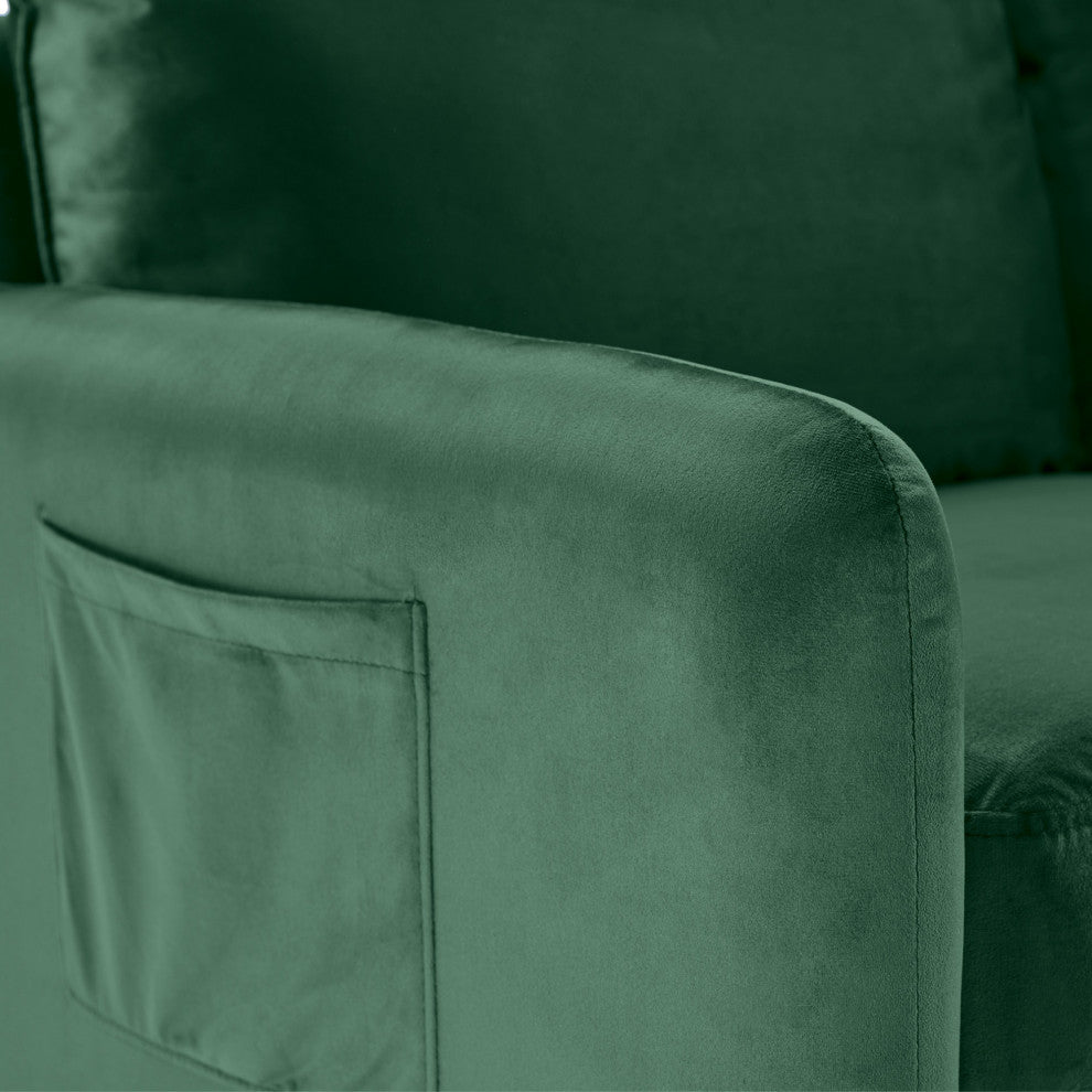 Green Contemporary Velvet Sofa With Side Pockets