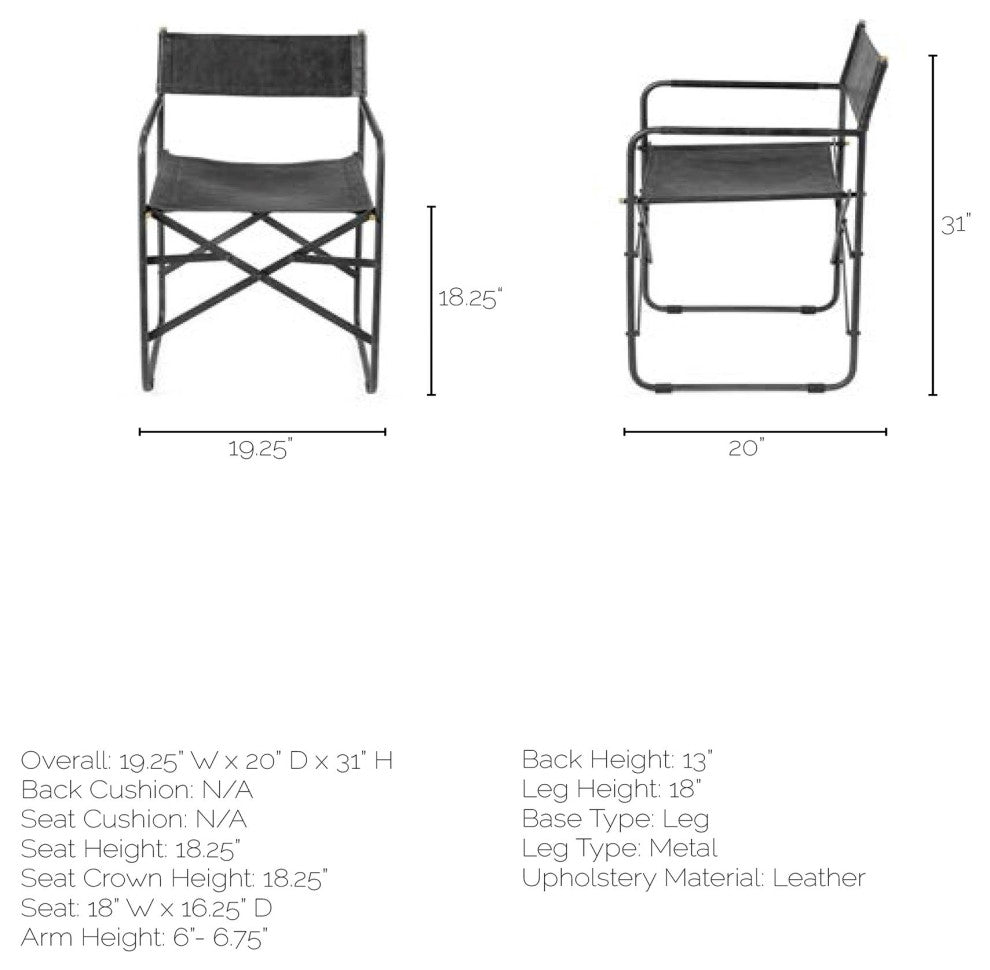 Direttore Black Genuine Leather With Black Metal Folding Frame Dining Chair