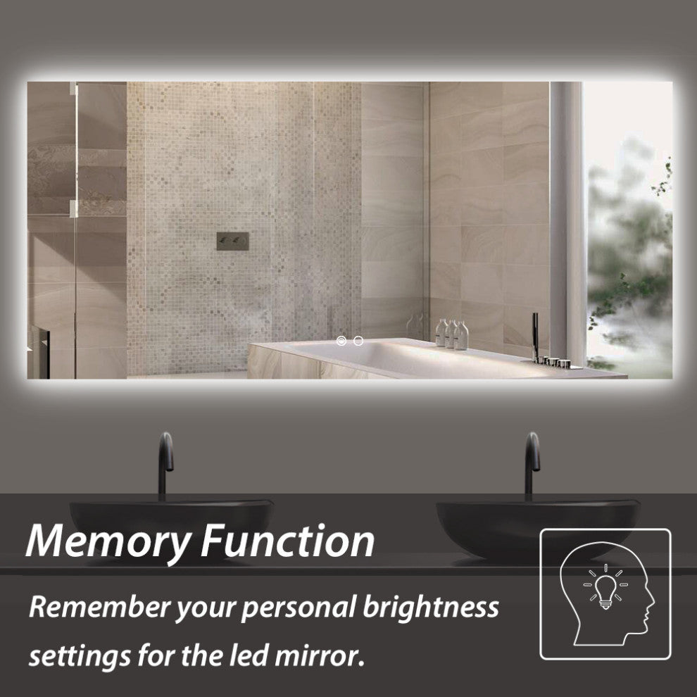 Backlit 3-Color LED Mirror for Bathroom, Anti-Fog Dimmable, 60x28