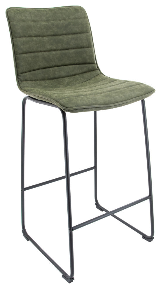 LeisureMod Brooklyn Modern Leather Bar Stool With Footrest, Olive Green
