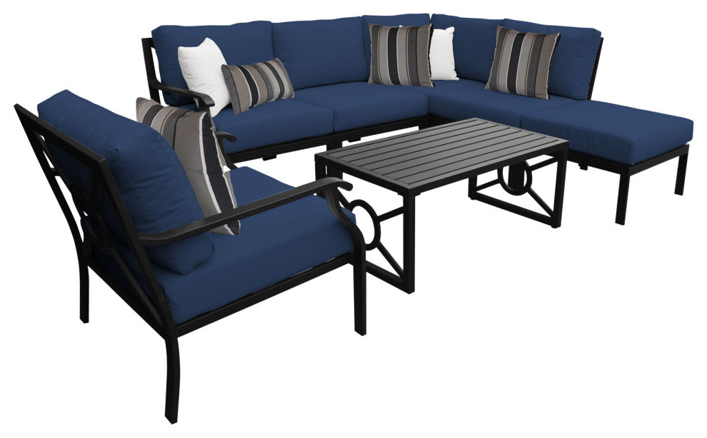 kathy ireland Madison Ave. 7 Piece Aluminum Patio Furniture Set 07f, Midnight
