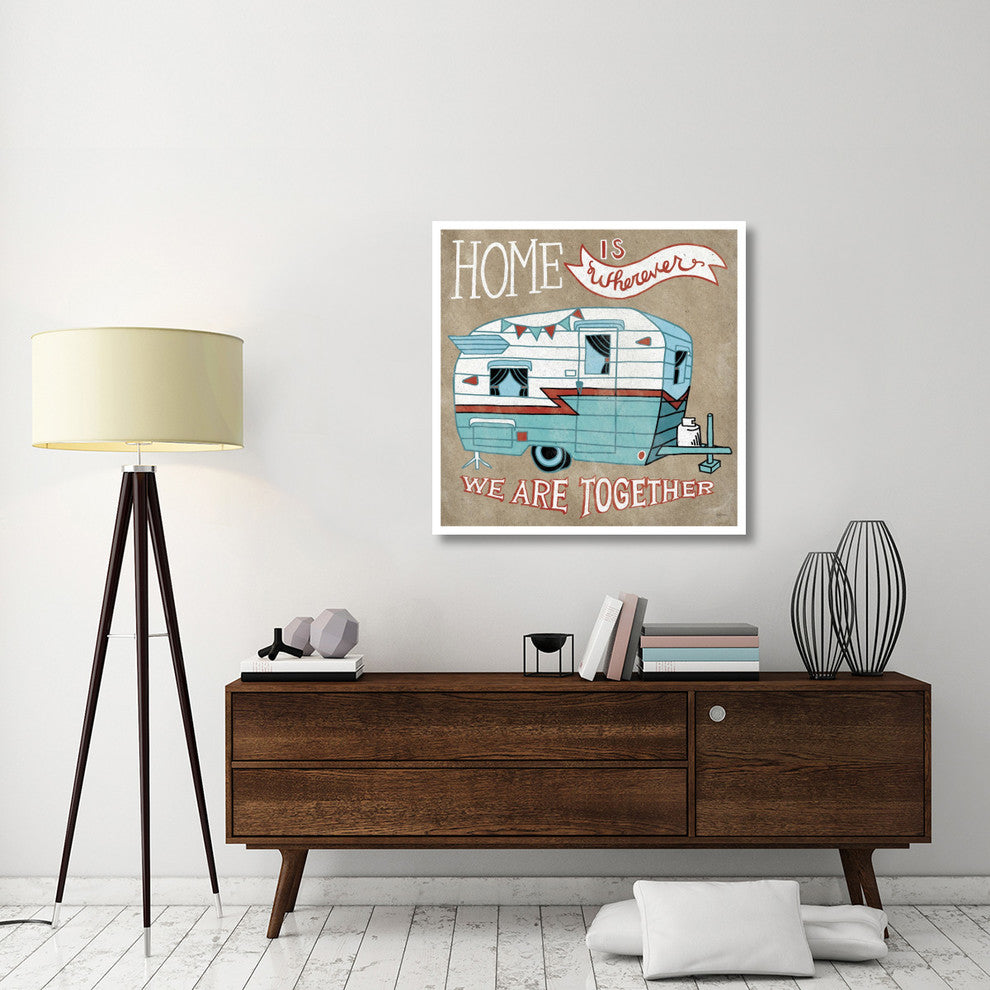 "Adventure Love Camper Taupe" Digital Paper Print by Mary Urban, 38"x38"