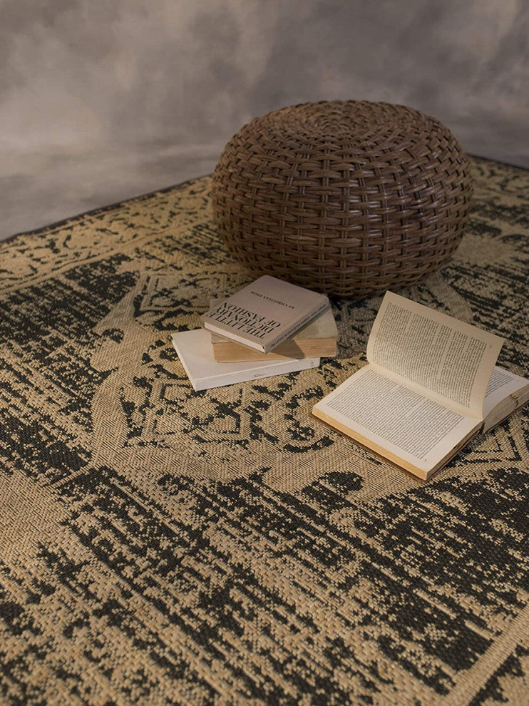 Outdoor Persian Accent Rug - Bacteria Resistant Rug, Charcoal, 7'10"x10'