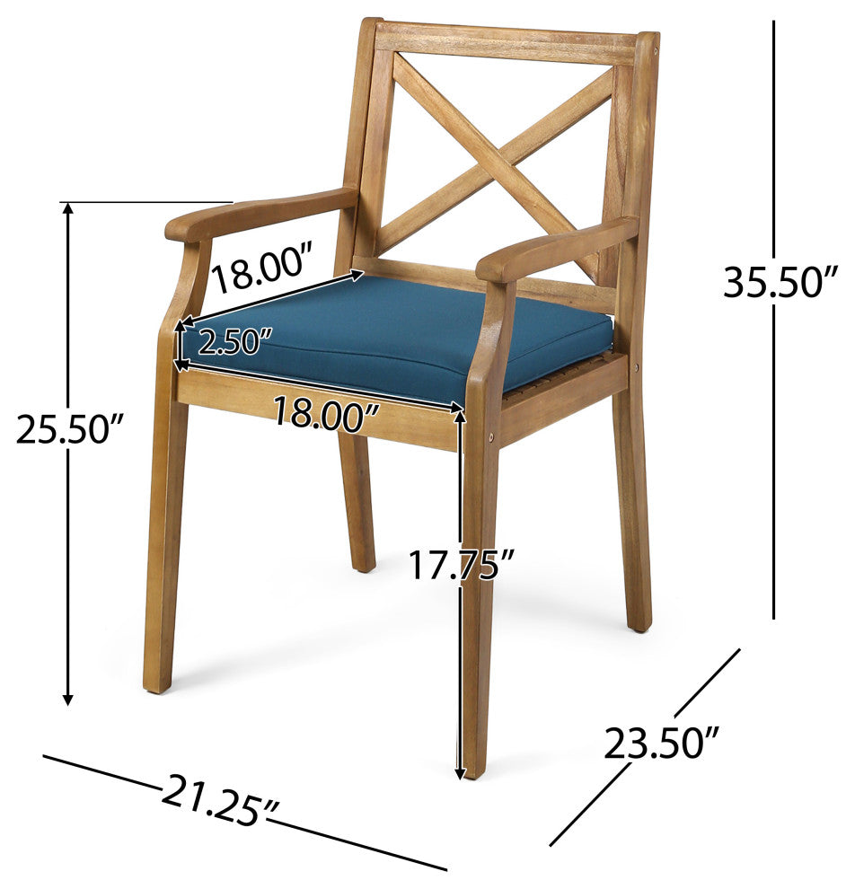GDF Studio 7-Piece Justin Outdoor Acacia Wood Dining Set, Teak/Rustic Metal/Blue