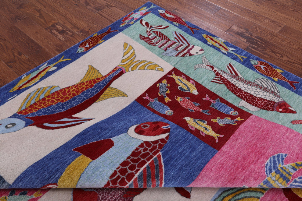 Hand Knotted Fish Design Gabbeh Rug 9' 1" X 12' 0" - Q13529