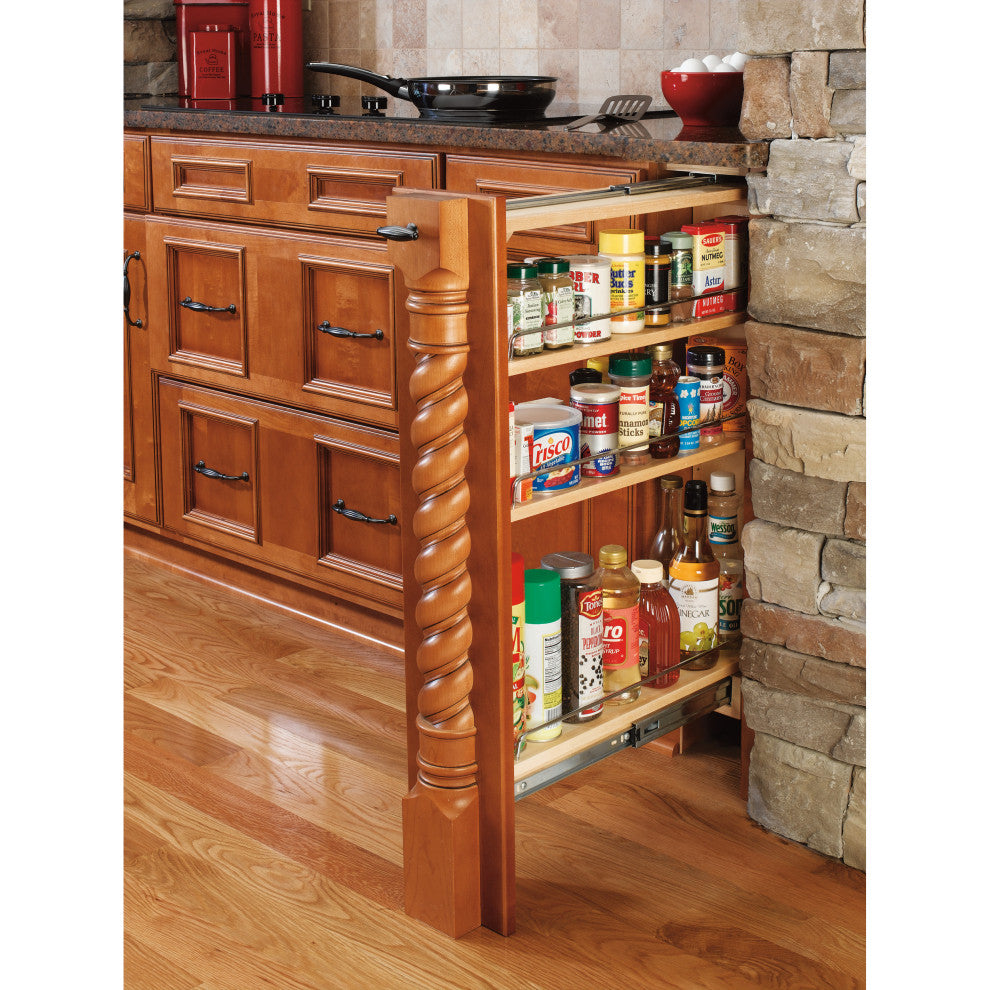 Wood Base Filler Pull Out Organizer for New Kitchen Applications, 6"