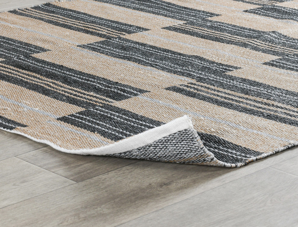 Boulder Indoor Outdoor Handwoven Stripe Blue Area Rug, Charcoal, 5x8