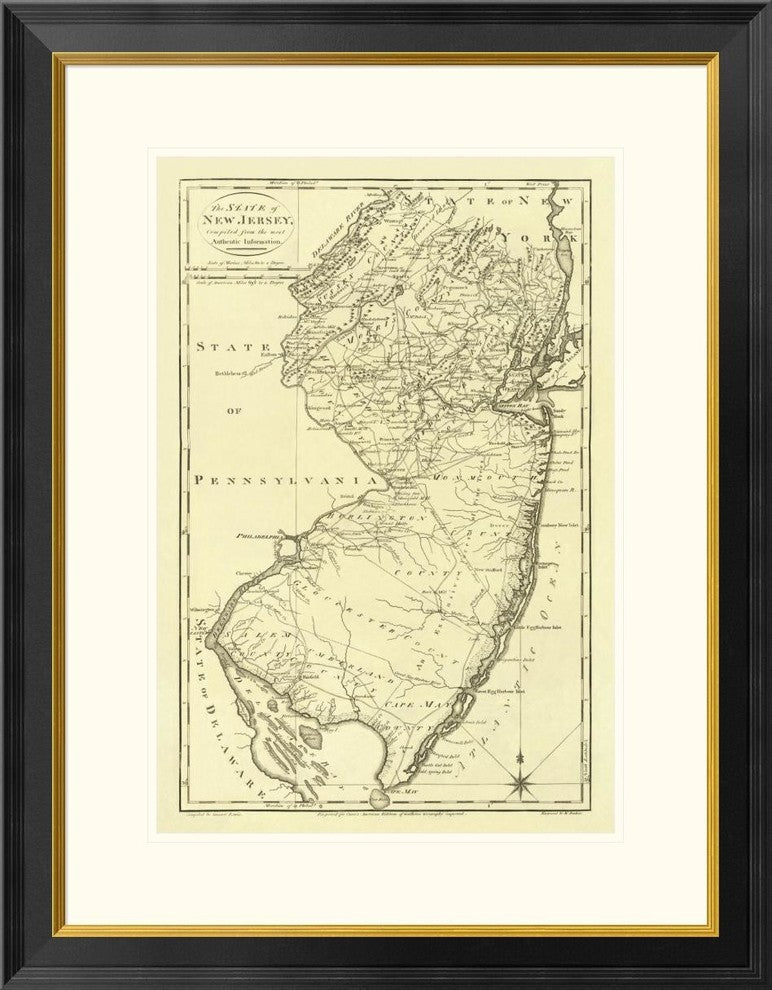 "State of New Jersey, 1795" Framed Digital Print by Mathew Carey, 25x32"