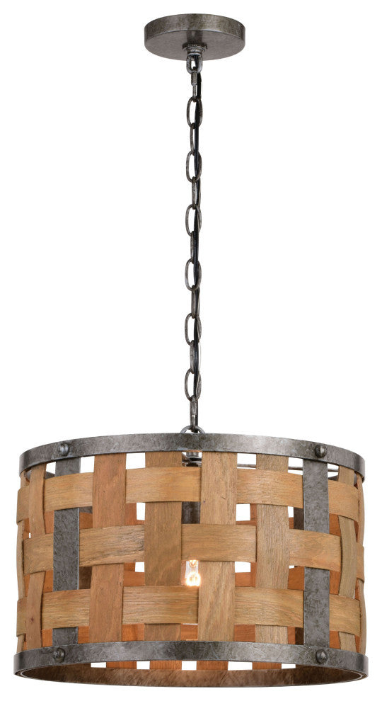 Norwood 15.75" 1 Light Pendant Vintage Steel and Distressed Wood