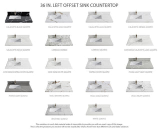 Elizabeth Oak 36" Left Offset Sink Vanity, White 2" Piatra Gray