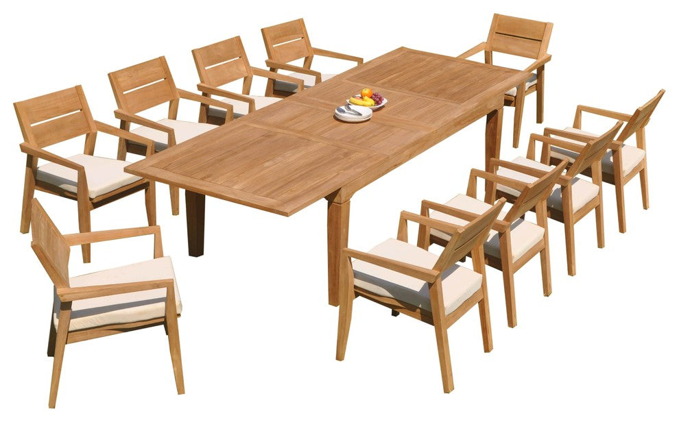11-Piece Outdoor Teak Dining Set: 122" Rectangle Table 10 Celo Stacking Chairs