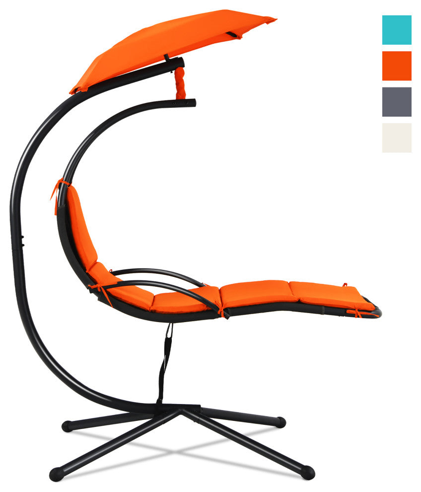 Costway Patio Hanging Hammock Chaise Lounge Chair with Canopy Cushion Orange