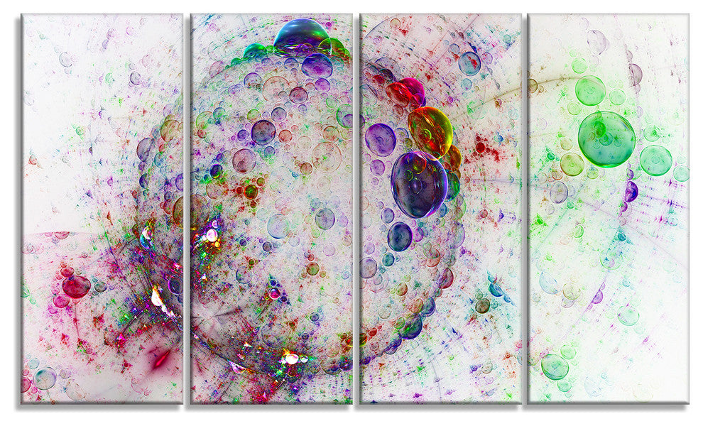 Colorful Spherical Planet Bubbles, Abstract Canvas Art Print, 48"x28", 4 Panels